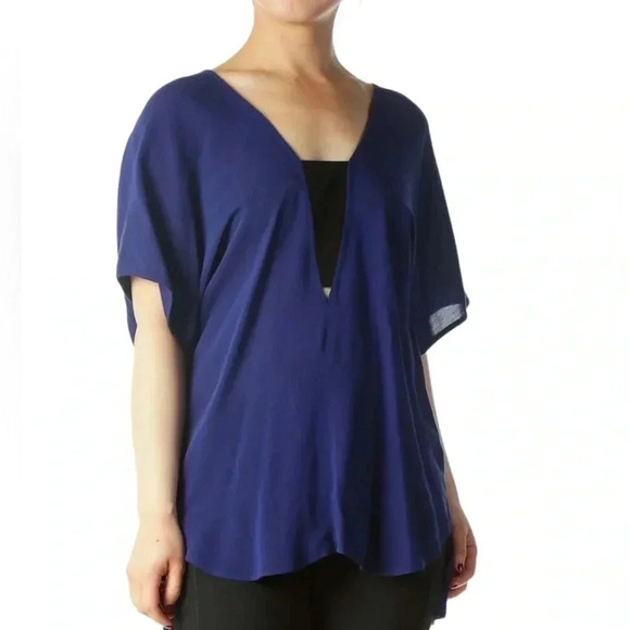 Zara Cobalt Blue Black V-neck  tunic blouse Sz M - Picture 14 of 14